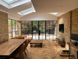modern wooden style room with glass windows